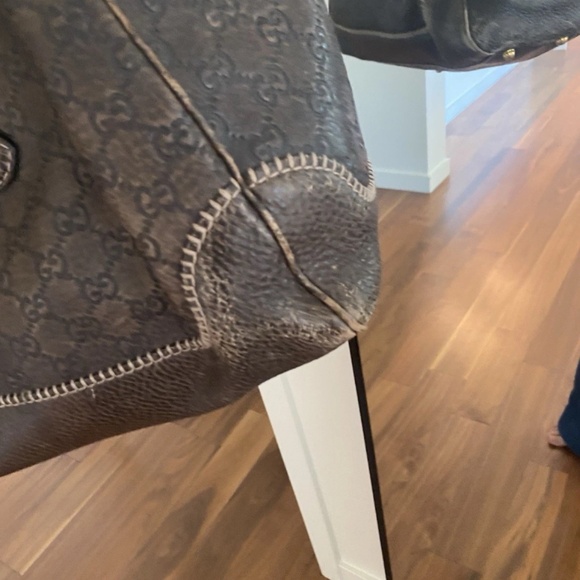 Gucci Hobo Bag Large Brown Leather Monogram Vintage Shoulder Tote Bag - Picture 5 of 10